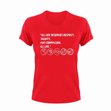 Load image into Gallery viewer, All life deserves respect T-ShirtLadies, Mens, Unisex, Vegan
