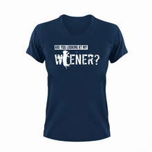 Load image into Gallery viewer, Are You Looking At My Weiner T-Shirtdachshund, dad, Dad Jokes, dog, dogs, fun, funny, Ladies, Mens, Unisex
