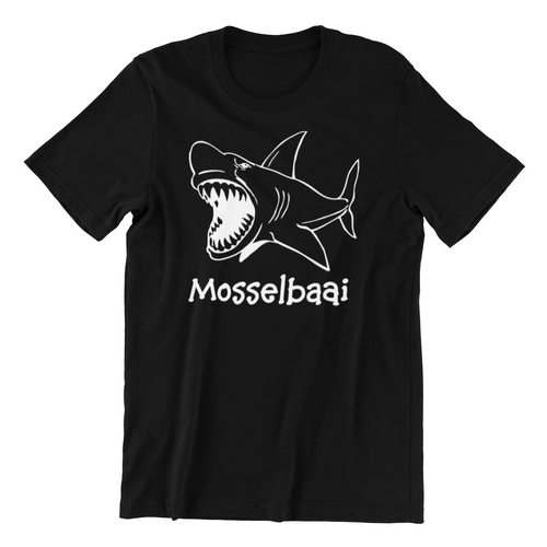 Mosselbaai Shark Afrikaans T-shirtafrica, afrikaans, animals, aunt, beach, dad, funny, Ladies, Mens, mom, neice, nephew, pets, shark, south africa, uncle, Unisex