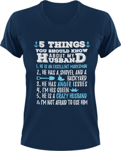 5 things you should know about my husband T-Shirtcouple, dad, Dad Jokes, fatherhood, Fathers day, Ladies, Mens, Unisex, wife