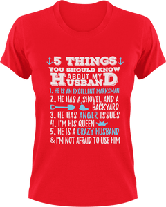 5 things you should know about my husband T-Shirtcouple, dad, Dad Jokes, fatherhood, Fathers day, Ladies, Mens, Unisex, wife