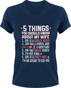 5 things you should know about my wife T-Shirtcouple, dad, Dad Jokes, fatherhood, Fathers day, Ladies, Mens, Unisex, wife