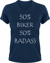 Load image into Gallery viewer, Badass Biker T-Shirt50% 50%, badass, biker, Ladies, Mens, motorcycles, Unisex
