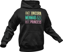 Load image into Gallery viewer, 50% Unicorn 32% Mermaid 18% Princess Hoodie
