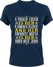 Load image into Gallery viewer, A pick up truck is her limousine T-Shirtcountry, couple, couples, jeans, Ladies, Mens, Unisex
