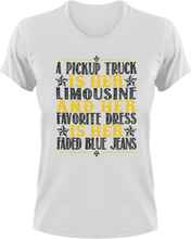 Load image into Gallery viewer, A pick up truck is her limousine T-Shirtcountry, couple, couples, jeans, Ladies, Mens, Unisex

