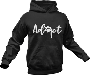 Adopt printed on a black hoodie