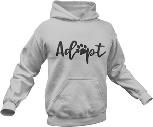Adopt printed on a grey hoodie
