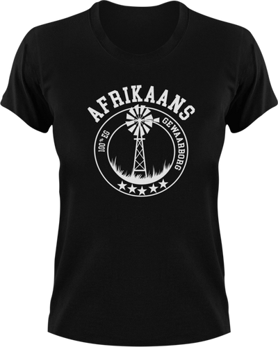 Afrikaans 100% Eg Gewaarborg Afrikaans T-Shirtafrikaans, Ladies, Mens, Unisex, windmill, windpomp