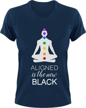 Load image into Gallery viewer, Aligned is the new black T-ShirtLadies, meditation, Mens, Unisex, yoga
