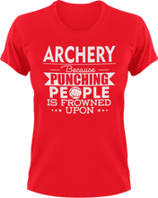 Load image into Gallery viewer, Archery not punching T-Shirtarchery, Because punching people, hunting, Ladies, Mens, sport, Unisex
