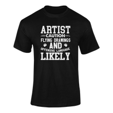 Load image into Gallery viewer, Artist Caution Flying Drawings Funny T-Shirtart, artist, caution, Caution Flying Items and Offensive Language, drawing, funny, Ladies, Mens, Unisex
