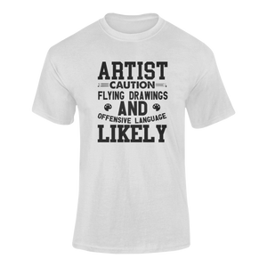 Artist Caution Flying Drawings Funny T-Shirtart, artist, caution, Caution Flying Items and Offensive Language, drawing, funny, Ladies, Mens, Unisex