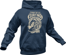Load image into Gallery viewer, Astronaut Surf club printed on blue hoodie
