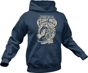 Astronaut Surf club printed on blue hoodie