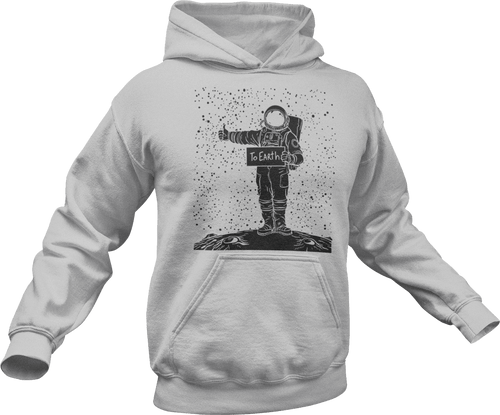Astronaut hitch hiking in space printed on grey hoodie