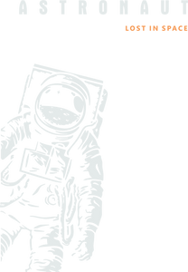Astronaut lost in space in text with lost in space astronaut design in white