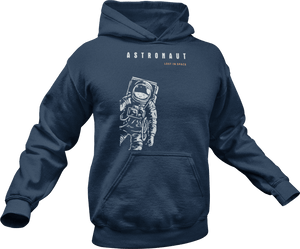 Astronaut lost in space printed on a blue hoodie