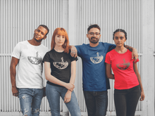 Load image into Gallery viewer, Astronaut mowing the moon printed on a group of friends t-shirts
