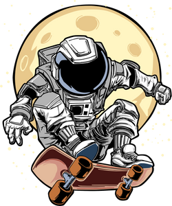 Astronaut skateboarding through space design
