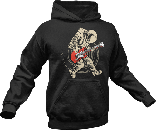 Astronaut playing guitar printed on a black Hoodie
