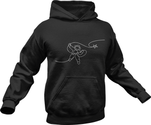 Astronaut roping a star printed on a black hoodie
