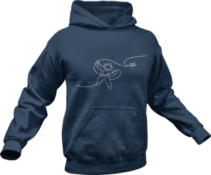 Astronaut roping a star printed on a blue hoodie