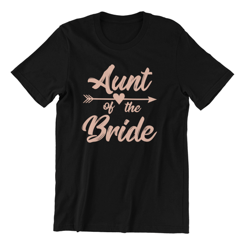 Aunt of the bride text printed on black t-shirt