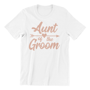 Aunt of the groom printed on a white t-shirt