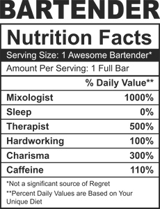 Bartender Nutrition Facts Novelty T-ShirtBar, Bartender, funny, Ladies, Mens, Nutrition Facts, Unisex