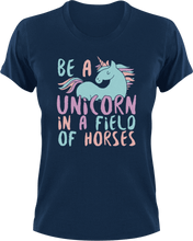 Load image into Gallery viewer, Be a unicorn in a field of horses T-Shirtfantasy, horse, horses, Ladies, Mens, unicorn, Unicorns, Unisex
