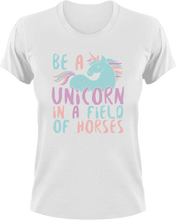 Load image into Gallery viewer, Be a unicorn in a field of horses T-Shirtfantasy, horse, horses, Ladies, Mens, unicorn, Unicorns, Unisex
