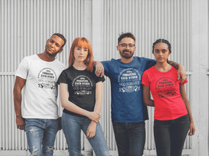 Be kind and compassionate to one another printed on a group of friends t-shirts