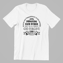 Load image into Gallery viewer, Be kind and compassionate to one another printed on a white t-shirt
