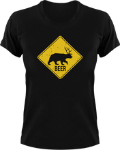 Load image into Gallery viewer, Bear-Dear Warning Sign T-Shirtbear, dear, hunting, Ladies, Mens, Unisex, warning
