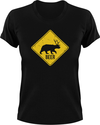 Bear-Dear Warning Sign T-Shirtbear, dear, hunting, Ladies, Mens, Unisex, warning