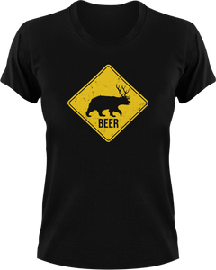 Bear-Dear Warning Sign T-Shirtbear, dear, hunting, Ladies, Mens, Unisex, warning