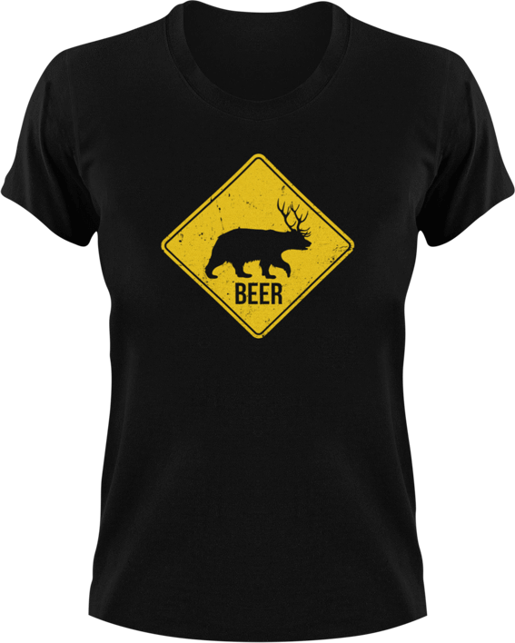 Bear-Dear Warning Sign T-Shirtbear, dear, hunting, Ladies, Mens, Unisex, warning