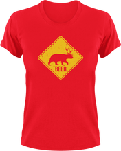 Load image into Gallery viewer, Bear-Dear Warning Sign T-Shirtbear, dear, hunting, Ladies, Mens, Unisex, warning
