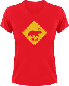 Bear-Dear Warning Sign T-Shirtbear, dear, hunting, Ladies, Mens, Unisex, warning