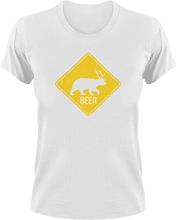 Load image into Gallery viewer, Bear-Dear Warning Sign T-Shirtbear, dear, hunting, Ladies, Mens, Unisex, warning
