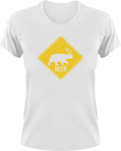 Bear-Dear Warning Sign T-Shirtbear, dear, hunting, Ladies, Mens, Unisex, warning