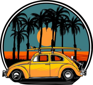 Beetle with Surfboards Against Sunset Tshirt