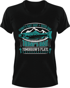 Benny's bait shop and sushi bar T-Shirtdad, Dad Jokes, fatherhood, Fathers day, fishing, Ladies, Mens, Unisex
