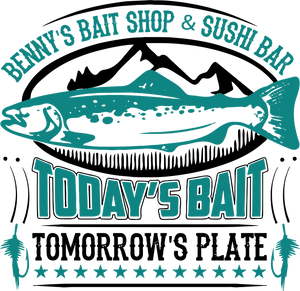 Benny's bait shop and sushi bar T-Shirtdad, Dad Jokes, fatherhood, Fathers day, fishing, Ladies, Mens, Unisex