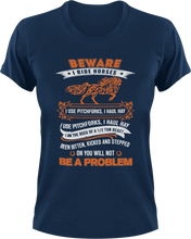 Load image into Gallery viewer, Beware I ride horses T-Shirt 2horses, Ladies, Mens, Unisex
