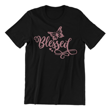 Load image into Gallery viewer, Blessed Butterfly T-shirtButterfly, christian, Ladies, Mens, motivation, Unisex
