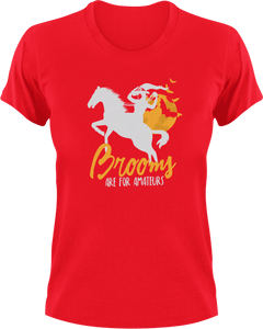 Brooms Are For Amateurs T-Shirtbrooms, Halloween, Ladies, Mens, Unisex