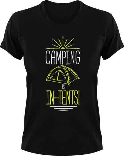 Camping is in-tents T-Shirt 2Adventure, campfire, camping, Ladies, Mens, tents, Unisex
