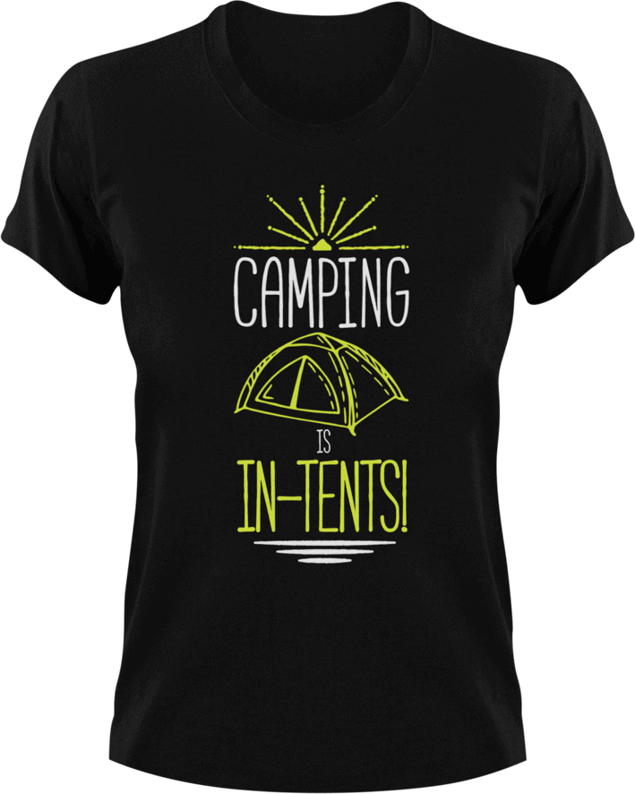 Camping is in-tents T-Shirt 2Adventure, campfire, camping, Ladies, Mens, tents, Unisex